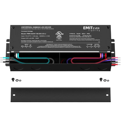 EMITEVER Dimmable Led Driver, 150W AC 110V-277V to DC 24V Transformer, 5-in-1 Dimming: ELV/MLV/TRIAC / 0-10V / 1-10V / 10V PWM/Potentiometer, Waterproof IP67 and UL Listed