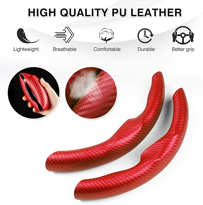 Steering Wheel Cover for Telsa Model 3/Model Y Accessories Carbon Fiber Steering Wheel Cover Protector Anti-Slip, Comfortable Grip, Breathable, Model 3/Y Accessories, Red