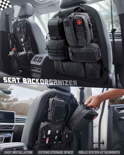WYNEX Car Seat Back Organizer Set, Universal Vehicle Accessories Molle Panel Detachable 4 Tactical Pouches - Medical, Phone, Admin Storage Bag for Road Trips, Fits Most Cars, SUVs, Trucks