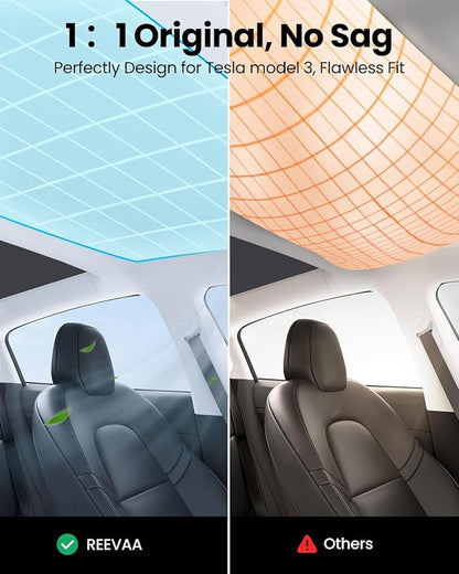 REEVAA 2025 Upgrade Tesla Model 3 Sunshade Roof [No Gaps, No-Sagging] Tesla 3 Accessories Heat Insulation Foldable Glass Sunroof Cover for Model 3 2020-2025 Highland, 2PCS, Black