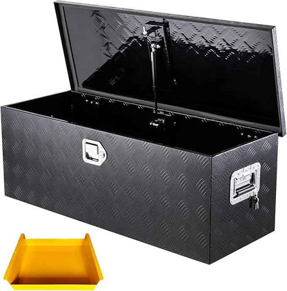 Truck Bed Tool Box Aluminum with Lock and Keys, 30x15x15 Inch, Weatherproof Storage Chest Organizer, Side Handles, Gas Strut Lid, Large Capacity Heavy Duty Steel Metal Tool Box for Pickup, Trailer, RV