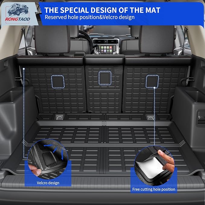 Rongtaod Cargo Mat Compatible with 2010-2024 Toyota 4Runner 5 Seats Trunk Mat Cargo Liner Back Seat Cover Protector 2023 Toyota 4 Runner Accessories (Trunk Mat+Backrest Mats,Fit Without Sliding Tray)