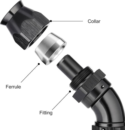 EVIL ENERGY 6AN 45 Degree PTFE One Piece Full Flow End Hose Fitting Aluminum Black