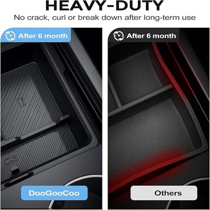 Center Console Organizer for Tesla New Model Y Juniper 2025-2026/Model 3 2024-2026 [2-Layer Design, Easy Slide] Keep Console Clutter-Free Custom Fit for Model 3 & Juniper Model Y Accessories, 4PC