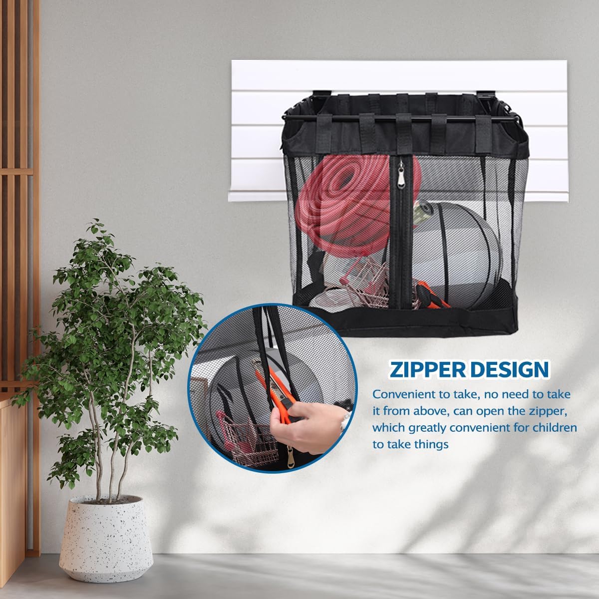 4Pcs Large Slatwall Baskets Mesh Slatwall Baskets with Zipper Mounted Storage Baskets Hanging Slatwall Accessories for Shops Rooms Storage Display Organizing(16 * 12 * 16inch)