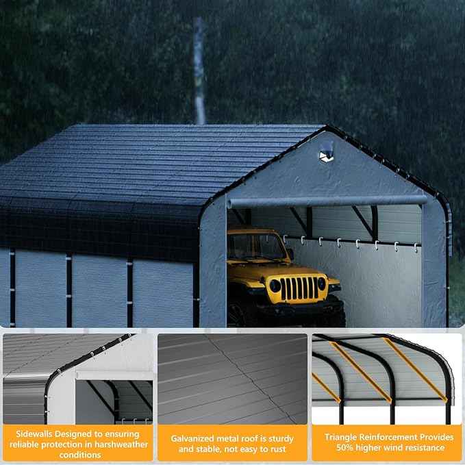 12x20 Metal Carport with Removable Sidewalls, Heavy Duty Car Carport Canopy, 100MPH Wind Resistance for Cars, Boats, Trucks, Outdoor Parties