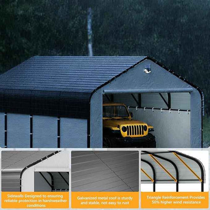 12x20 Metal Carport with Removable Sidewalls, Heavy Duty Car Carport Canopy, 100MPH Wind Resistance for Cars, Boats, Trucks, Outdoor Parties