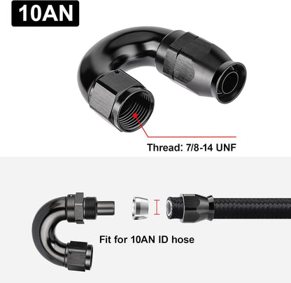 EVIL ENERGY 10AN 180 Degree PTFE One Piece Full Flow End Hose Fitting Aluminum Black