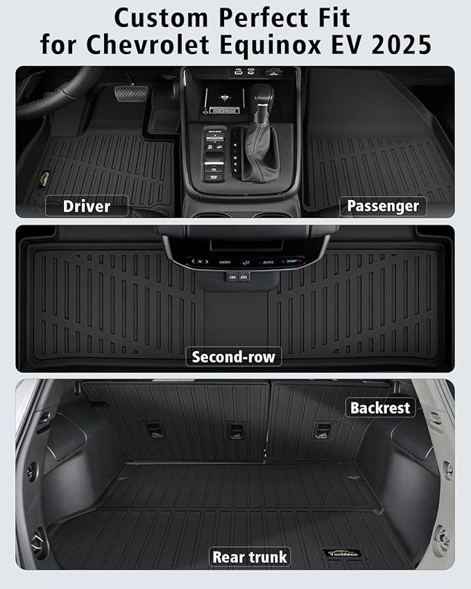 Floor Mats Custom Fit for Chevy Equinox EV 2025 Trunk Mat with Backrest Mat All Weather TPE Rubber Cargo Liner Anti-Slip Full Set for Equinox Accessories (Trunk Mat+Backrest Mats+Floor Mats)
