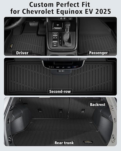 Floor Mats Custom Fit for Chevy Equinox EV 2025 Trunk Mat with Backrest Mat All Weather TPE Rubber Cargo Liner Anti-Slip Full Set for Equinox Accessories (Trunk Mat+Backrest Mats+Floor Mats)