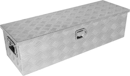 Truck Bed Toolbox for Trailer Pickup, RV Storage Organizer Tool Box Flatbox with Side Handle Lock Keys, Aluminum 5 Bar Tread Pattern Truck Bed Tool Box, Diamond Plate Chest Box Organizer 39 inches