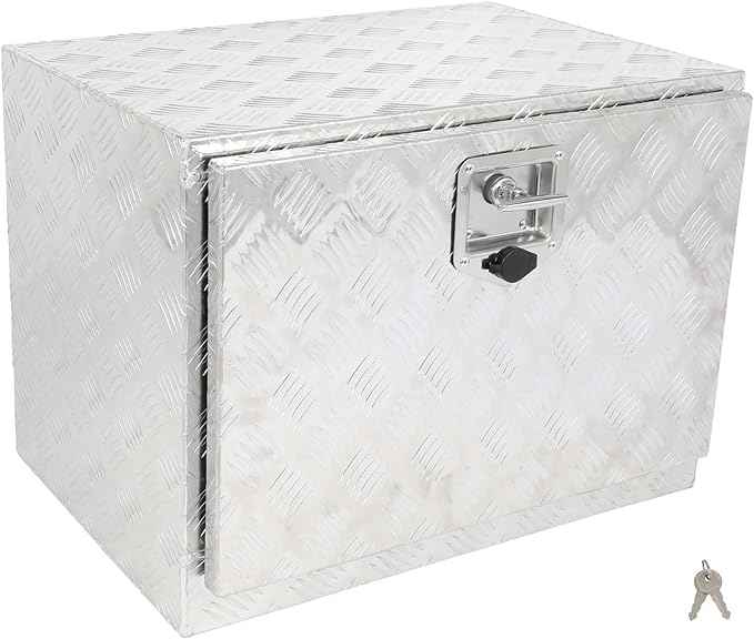SCITOO 24 Inch Diamond Plate Truck Bed Tool Box,Aluminum Heavy Duty Crossover Storage for Most Full Size Pickups,Lockable Weatherproof Chest,Fits 24" Truck Beds,Easy Access to Load and Unload