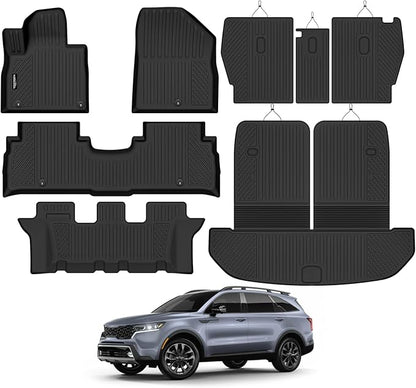 Tongama-Floor Mats for 2016-2020 Kia Sorento 7 Seats, All Weather TPE Floor Liners & 2nd Backrest Mats & Trunk Mat with Backrest Mat for Kia Sorento Waterproof Interior Accessories