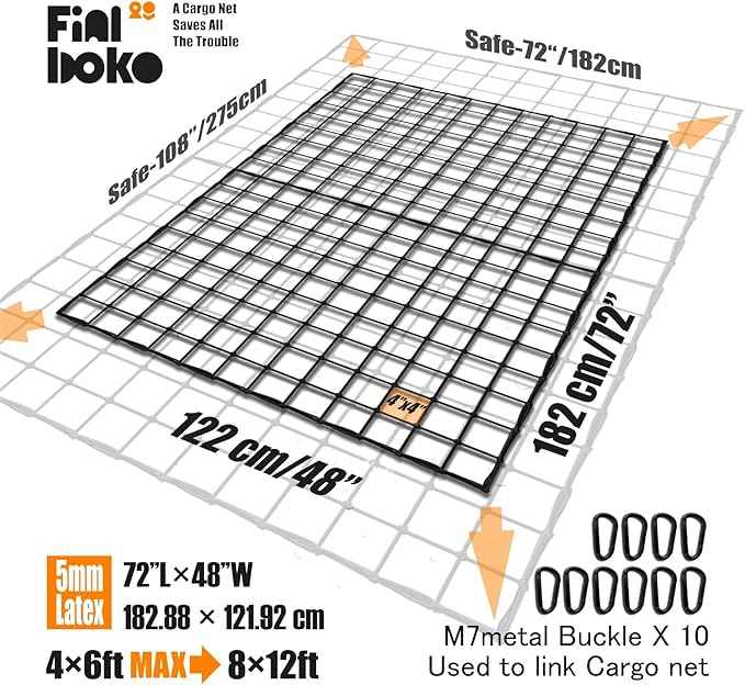 Highly Elastic Cargo Net for Pickup Truck Bed-4' x 6' Stretches to 8' x 12',5mm Small Mesh Latex Bungee Net Cargo Netting- Truck Bed Net Suitable for Daily Light Loads of Trucks