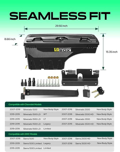 YHTAUTO Truck Bed Storage Tool Box Lockable Compatible with 2007-2018 Chevrolet Silverado & GMC Sierra 1500 2500 3500, 2019 Silverado/Sierra 1500 Passenger Side, Swing Waterproof Wheel Well Toolbox