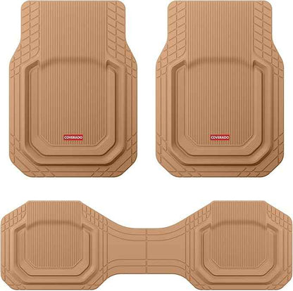 Coverado Car Floor Mats Heavy Duty, Deep Dish All-Weather Beige Mats, Universal Waterproof Trim to Fit Automotive Mats for Cars SUV Trucks, Durable Floor Liner Car Accessories, Full Sets, 3pcs