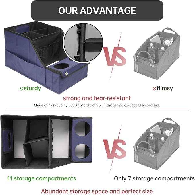 MULISOFT Car Seat Organizer, Backseat Car Organizer with 11 Storages Compartments and 2 Cup Holders, Blue