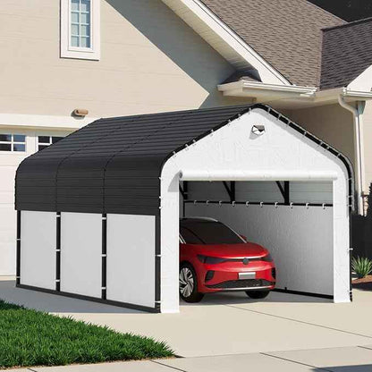 Carports 10x16 Heavy Duty Metal for Snow, Fully Enclosed Carport with Removable Sidewalls and Drive Through Doors