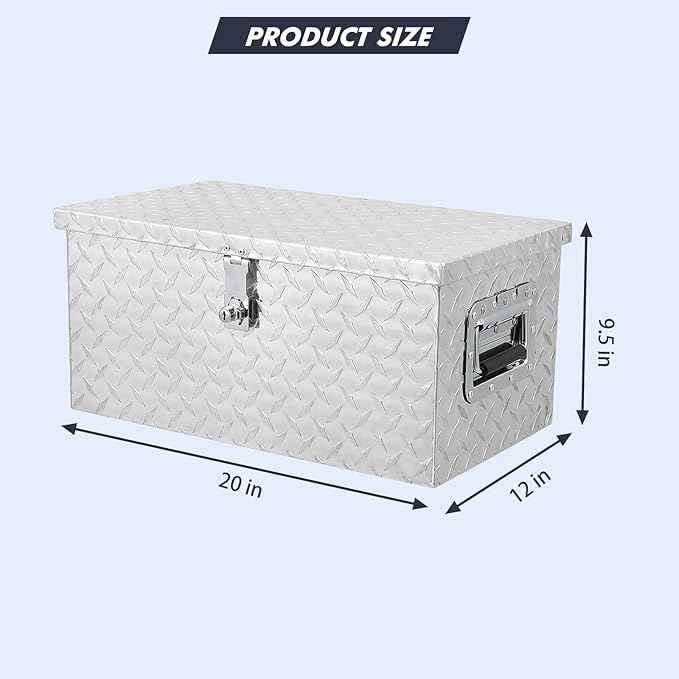 Trailer Tongue Box, Heavy Duty Storage With Lock and Keys, Utility Truck Tool Box Storage Organizer, Tool Chest for Pickup Truck Bed, RV, 20"x10"x12" (20"x10"x12"- Sliver -LT)