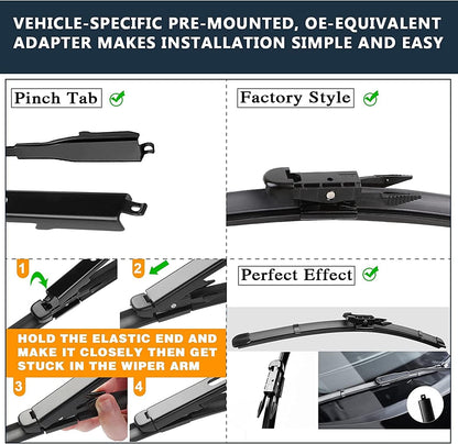 AUTOBOO 28"+28" Windshield Wipers with 12 Inch Rear Wiper Blade Replacement for Ford Focus 2012 2013 2014 2015 2016 2017 2018 -Original Factory Quality (Pack of 3)