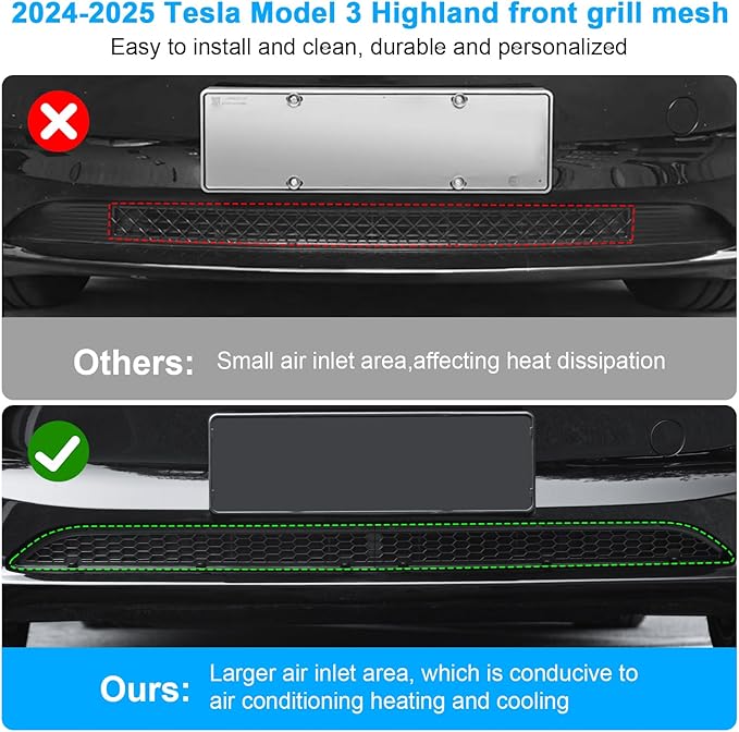 Grille Mesh Inserts for New Tesla Model 3 Highland Front Air Inlet Vent Grille Cover Replacement for Tesla Model 3 2024 2025 Accessories (Not fit with Front Camera Version)