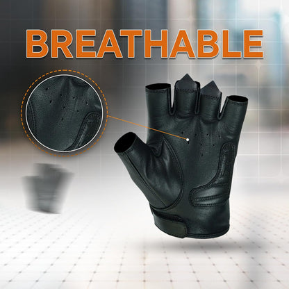 Daniel Smart Men's Motorcycle Leather Gloves with Reflective Skull Short Glove & Touch Screen Fingertips