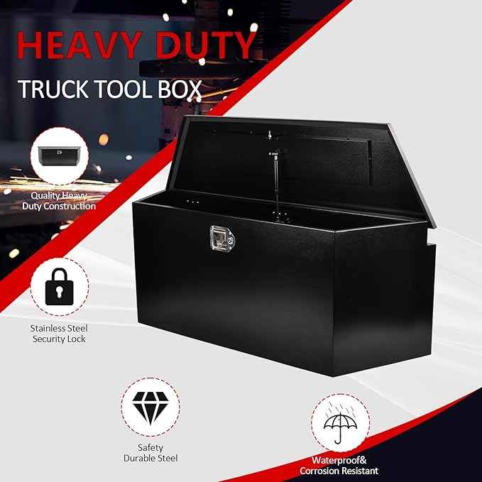 Black Steel Trailer Tongue Truck Box w/Lock for Trucks Trailers RV ATV Pickup Trucks Flatbeds - 49 x 15 x 18.5 Inch