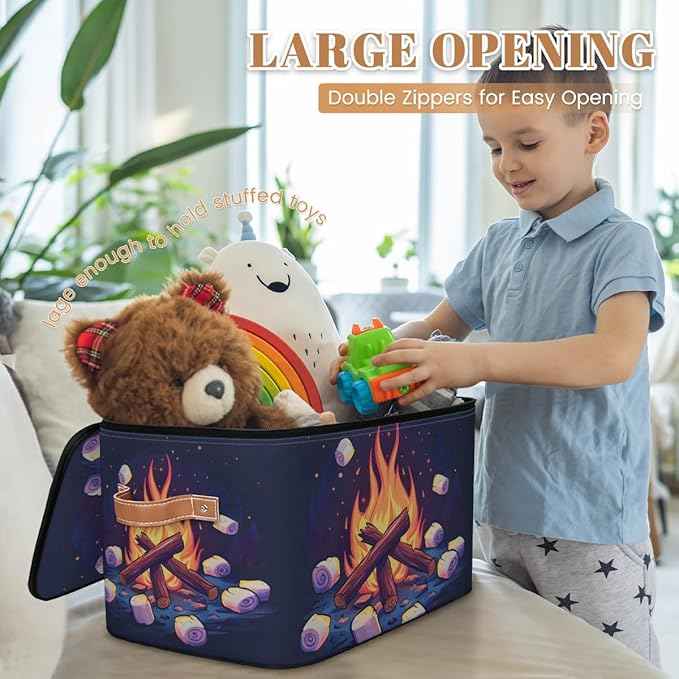 Camping Storage Basket for Bedroom Kitchen Bathroom Storage Bins with Zipper Lids Foldable Toy Cube Storage Organizer for Kid Teen Women Men