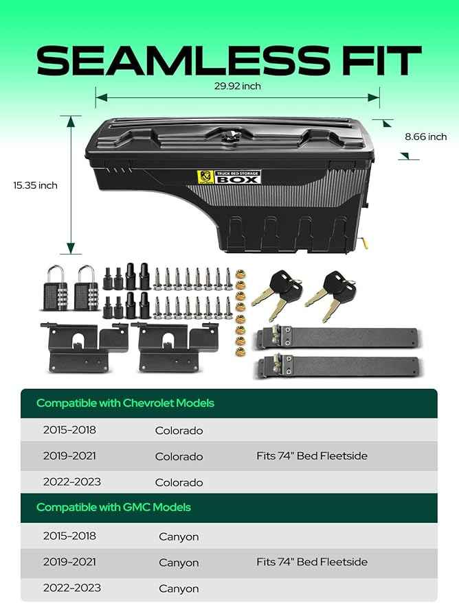 YHTAUTO Set of 2 Truck Bed Storage Tool Box Lockable Compatible with 2015-2023 Chevrolet Colorado GMC Canyon, 2019-2021 Fits 74" Bed, Swing Waterproof Wheel Well ToolBox