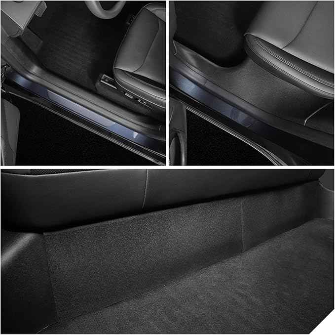 LUCKEASY 5PCS Door Sill Protective Cover for Tesla Model Y Juniper 2025 2026 Standard & Premium & Performance Front & Rear Door Threshold Strip & 2nd Row Seat Lower Protector Accessories Black TPE