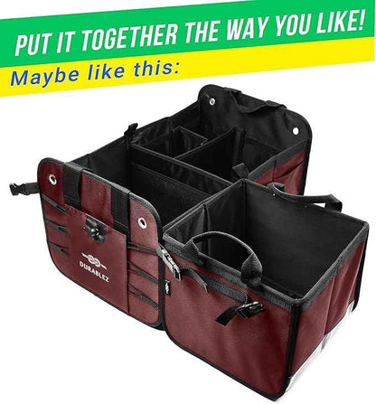 XL Trunk Organizer 3-Section for SUV, Truck, Sedan, Van – Modular L-Shape Car Storage Box, Collapsible Auto Cargo Organizer with Dividers – Cherry