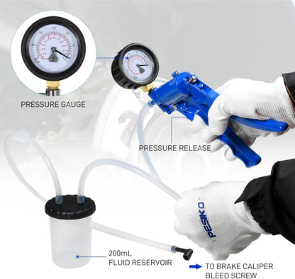 Hand Vacuum Pump Brake Bleeder kit One Person, Brake Clutch Bleeding Tune-up Kit for Brake Bleeding and Automotive Tester Blue