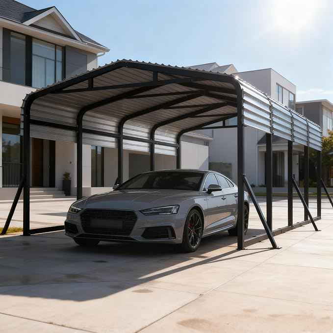 12x20 Metal Carport, Heavy Duty Outdoor Vehicle Shelter with Steel Frame & Roof, DIY Assembly Open-Side Canopy for Car, Pickup, Boat & Equipment