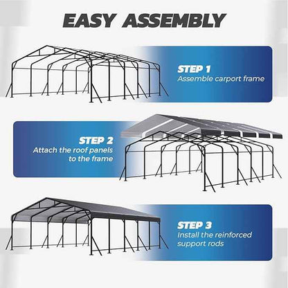 EROMMY 20' x 24' Heavy Duty Metal Carport with Galvanized Steel Roof & Base for All-Weather Protection, Outdoor Carport Garage, Versatile for Car, Boat, Tractor, and Party Use, Dark Gray