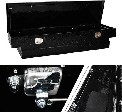 69 Inch Black Heavy Duty Aluminum Tool Box Wide Utility Trailer Stripes Plated 5 Bar Tread for Pick Up Truck Bed RV ATV Organizer Trailer Storage ToolBox w/Lock and Keys (69"X20"X14.75")