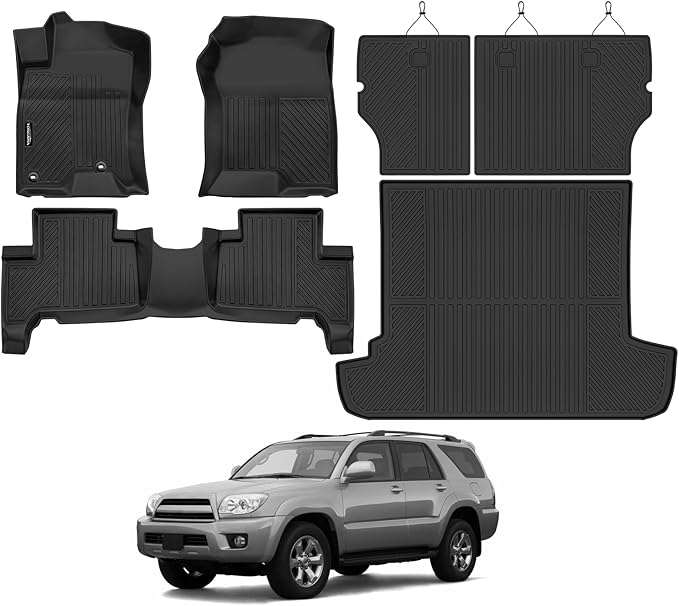 Tongama-Floor Mats for 2003-2009 Toyota 4Runner, All Weather TPE Floor Liners and Trunk Mat and Backrest Mats Protectors for Toyota 4Runner Waterproof Interior Accessories