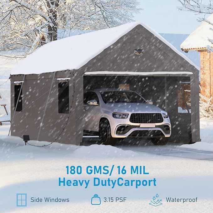 Carports Canopy Heavy Duty, Portable Garage with Sidewalls (10x20, Grey)