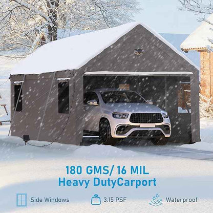 Carports Canopy Heavy Duty, Portable Garage with Sidewalls (10x20, Grey)