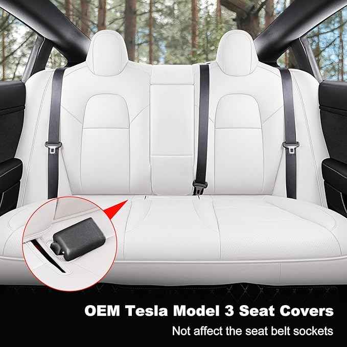 Tesla Model 3 Car Seat Covers Nappa Leather Car Interior Seat Airbag Compatible Cushion Cover Full Set Custom Fit 2023 2022 2021 2020 2019 2018, Nappa White
