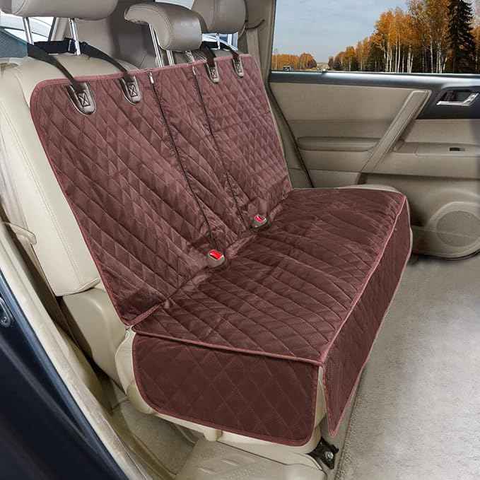 Dog Car Seat Cover for Back Seat Cover for Kids,Non Stick Fur Rear Seat Protector for Pet,Nonslip Waterproof Universal Fit Interior for Auto SUV(XL, Coffee Brown)