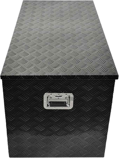 48 Inch Black Aluminum Tool Box 5 Bar Tread Chest Box Flatbox for Truck Car Outdoor Trailer Pickup Underbody RV ATV Storage Bed ToolBox w/Lock and Keys, Side Handle (48"x24"x24")