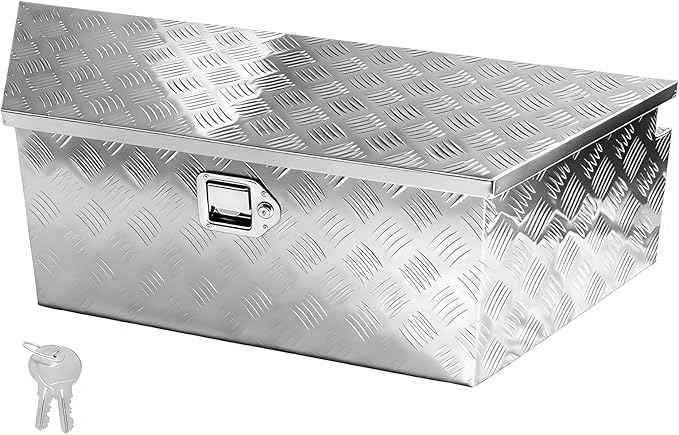 YESHMA 39" x 12" x 16.5" Trailer Tongue Tool Box Heavy Duty Aluminum with Latch and Keys Trailer Toolbox Organizer Truck Underbody Box Compatible with Pick Up Truck Bed RV Trailer ATV Silver