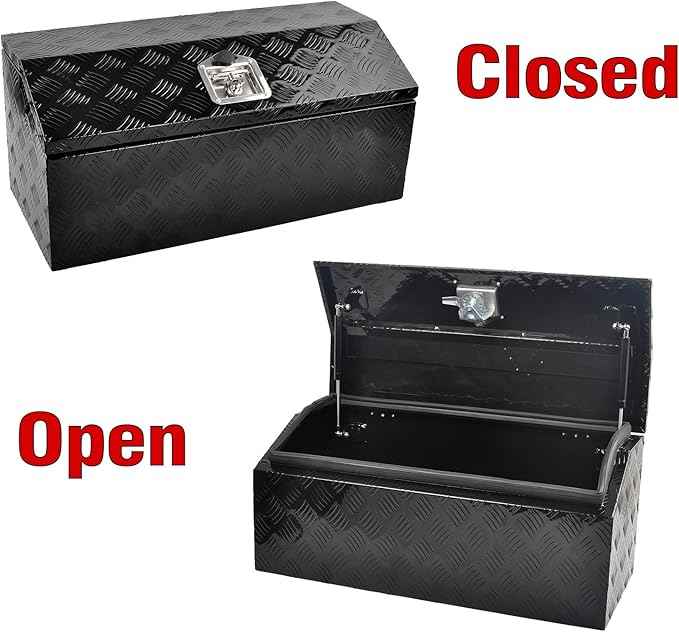 30 Inch Aluminum Trailer Tongue Tool Box 5 Bar Tread Wide Utility ToolBox for Pick Up Truck RV Storage Organizer Tool Box with Lock and Keys - 30"X13.2"X13.5" Black