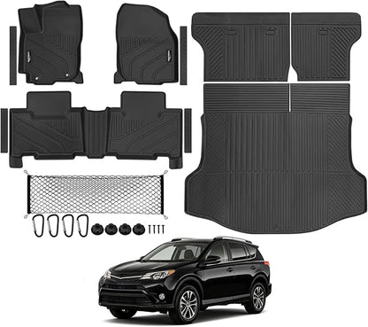 Tongama-Floor Mats for 2013-2018 Toyota RAV4(Not for Hybrid or Prime), All Weather TPE Floor Liners & Trunk Mat & Backrest Mats Protector & Cargo Net & Door Sill Guards for Toyota RAV4 Accessories