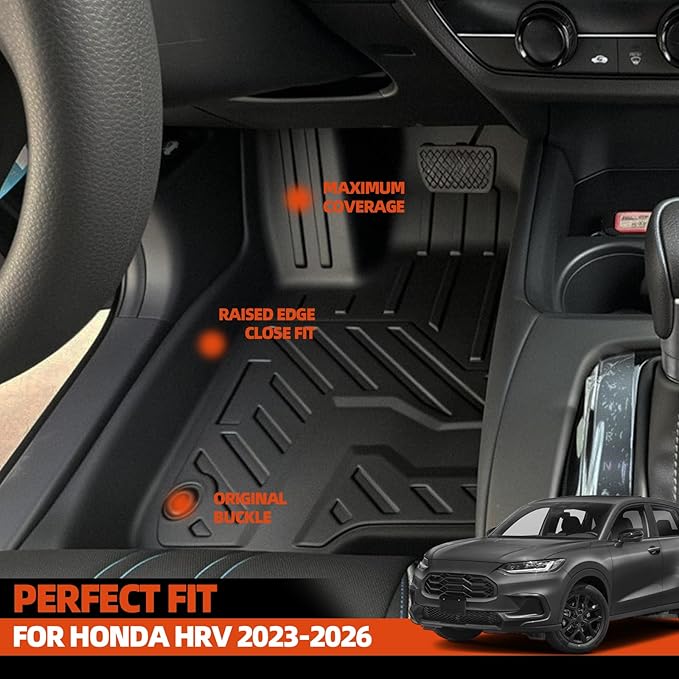Custom Fit Floor Mats for Honda HRV 2023-2026, All Weather TPE Floor Liners with Trunk Mat & Backrest Protectors, Odorless Full Set Interior Accessories