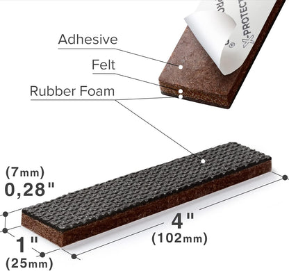 X-PROTECTOR 8 PCS Non-Slip Furniture Pads 1' x 4' Rubber Grips Self-Adhesive Floor Protectors