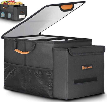 Car Seat Organizer-Car Organizers and Storage with Cooler Compartment, Car Organizer Front Back Seat for Kids, Car Storage Organizer with Lid Cup Holder Tissue Holder for Road Trips (Black)