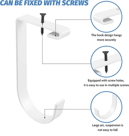 4-Pack Heavy Duty Add-On Flat Hook Accessory for Garage Ceiling and Wall Storage, Alloy Steel, White - Suitable for FLEXINOUMTS Racks and Shelves