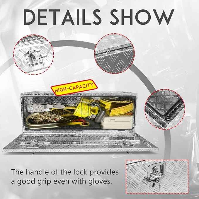 48 * 18 * 18 Aluminum Heavy Duty Diamond Plate ToolBox Chest Box Pick Up Truck Bed RV Trailer Toolbox Storage Organizer with T-Handle Latch Dual Lock Keys - Silver