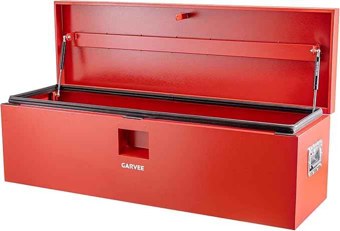 Garvee Steel Truck Tool Box Heavy Duty Truck Bed Toolbox w/Dual Lids, Lockable & Weatherproof, Fits for Pickup, Truck Bed, RV, Trailer